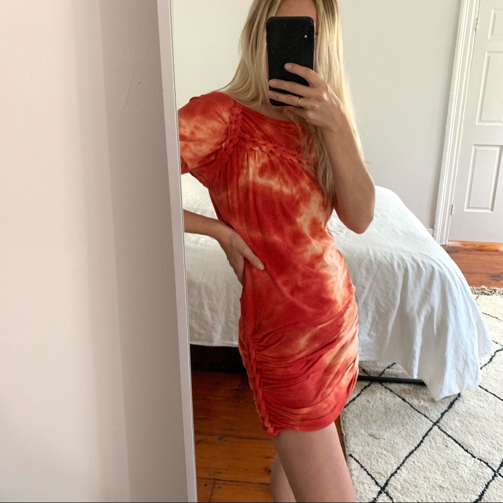 Isabel Marant Tie Dye Red Jersey Braided Dress 36